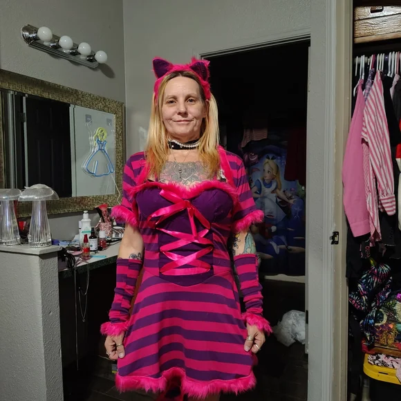 Pink and Purple Striped Costume Dress with Cat Ears - Picture 1 of 1